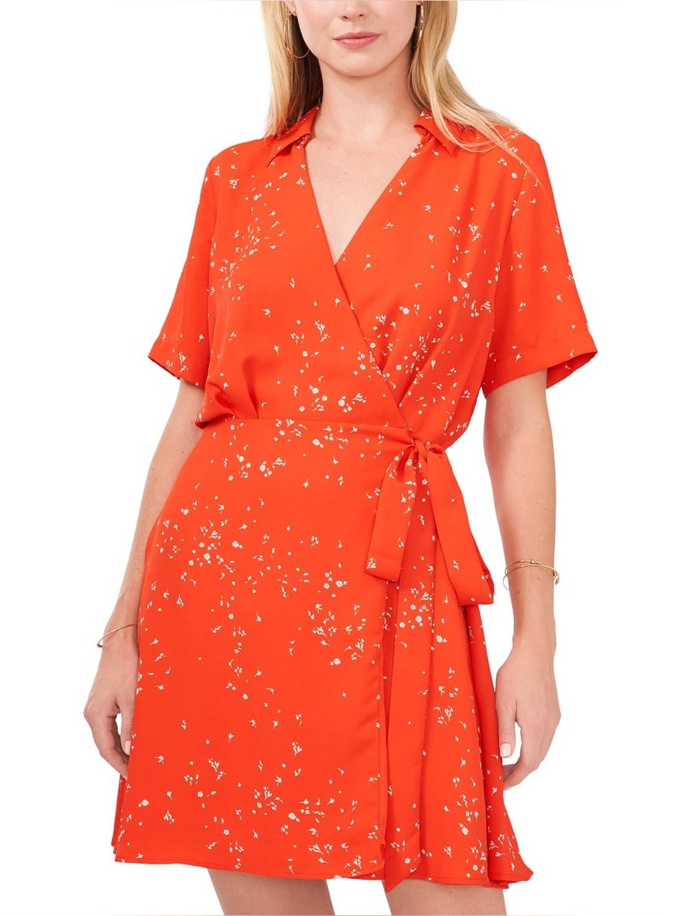 Vince Camuto Red Wrap Mini Dress with White Floral Print - Women